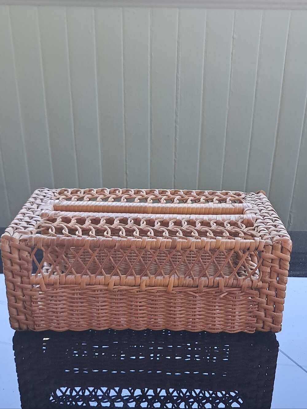 Vintage Woven Tan Rattan Tissue Box Cover